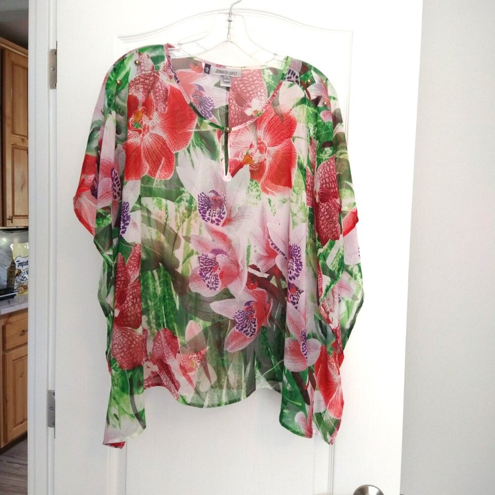 JENNIFER LOPEZ - Floral Scarf Top - Large
